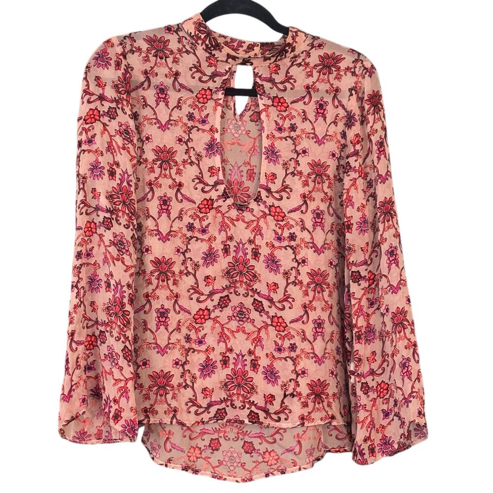 For Love & Lemons Velvet Burnout Blouse Top Cut Out Front Sexy Silk Blend